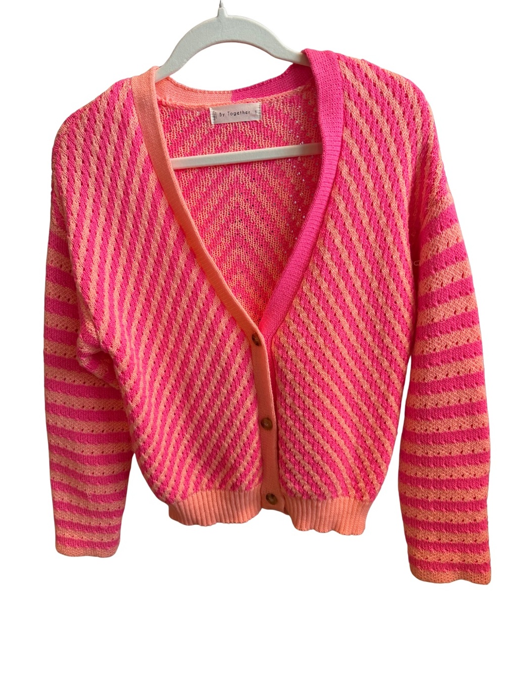 By Together Hot Pink & Coral Striped V-Neck Cardigan